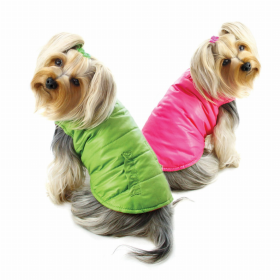 Reversible Parka Vest with Ruffle Trims (Color: Lime/Pink, size: XS)