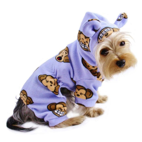 Adorable Silly Monkey Fleece Dog Pajamas/Bodysuit with Hood (Color: lavender, size: small)