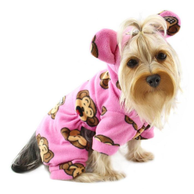 Adorable Silly Monkey Fleece Dog Pajamas/Bodysuit with Hood (Color: Pink, size: small)