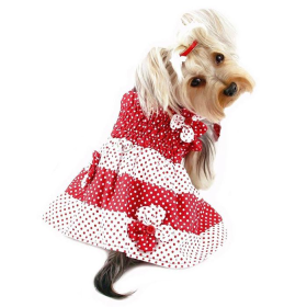 Red & White Polka Dots Sundress with Contrasting Flowers (Color: Red/White, size: medium)