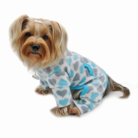 Blue & Gray Hearts Fleece Turtleneck Pajamas (Color: Blue, size: medium)