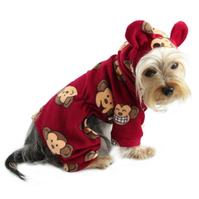 Adorable Silly Monkey Fleece Dog Pajamas/Bodysuit with Hood (Color: Burgundy, size: XS)