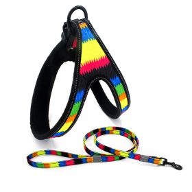 Colorful Printed Oxford Fabric Reflective Pet Harness (Option: Neon same color leash-S)